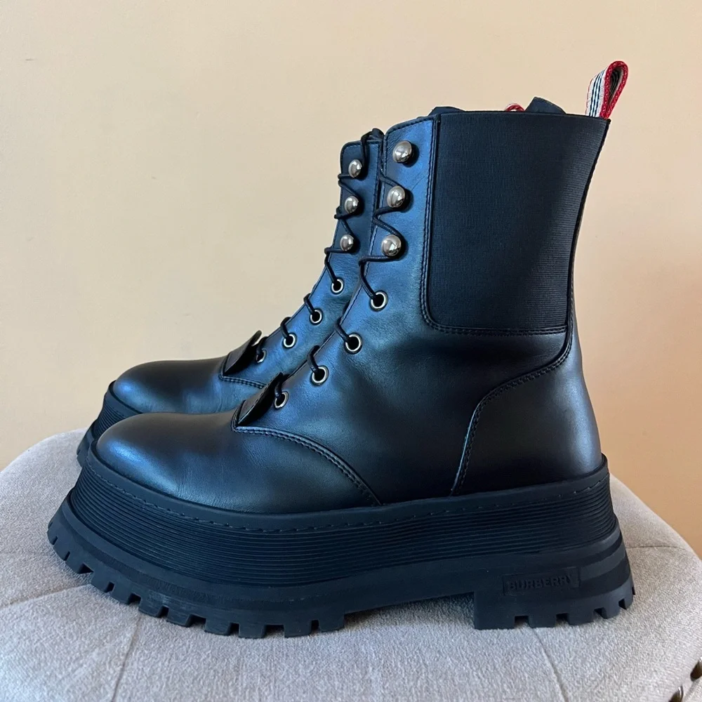 Burberry Icon Stripe Lace-up Leather Boots - Picture 5 of 15